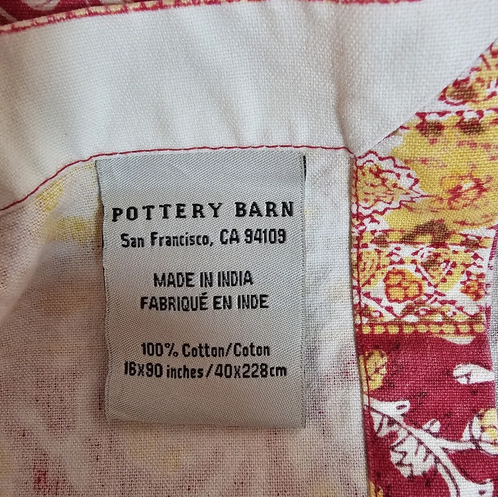 Pottery Barn French Country Red Yellow Floral Paisley Cotton Runner 16 X 90 EUC